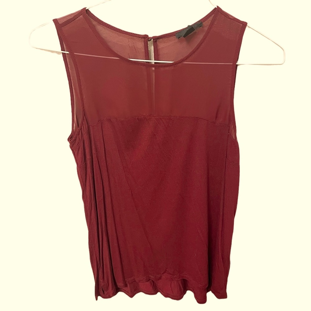 Maroon sleeveless H&M top with sheer upper and button on back size medium